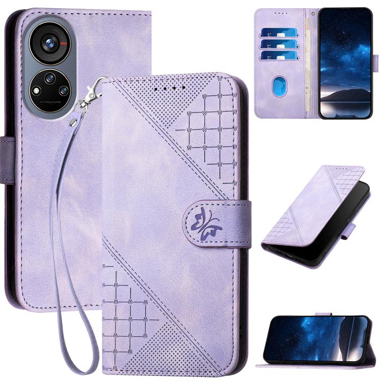 Grid Butterfly Embossed Pattern Leather Phone Case with Lanyard, For ZTE nubia Air Pro 5G, For ZTE nubia Neo 5 Pro 5G, For ZTE nubia Neo 5 5G, For ZTE nubia Neo 5 GT 5G, For ZTE Blade V80 Vita, For ZTE nubia V80 Max, For ZTE Blade A56 Pro              ...