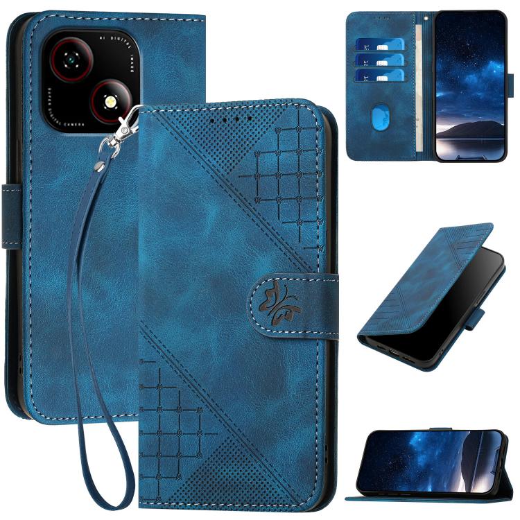 Grid Butterfly Embossed Pattern Leather Phone Case with Lanyard, For ZTE Blade A35e 4G, For ZTE Blade A35e Brazil, For ZTE Blade A35e Global, For ZTE nubia Music 2, For ZTE nubia S 5G A403ZT, For ZTE Blade V70 Design, For ZTE Blade A35 Lite            ...