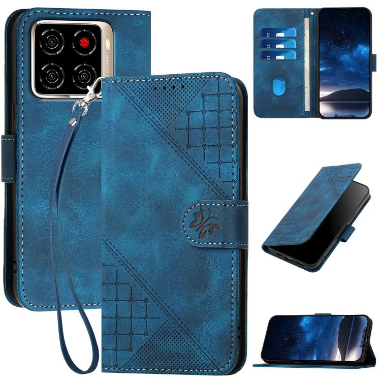 Grid Butterfly Embossed Pattern Leather Phone Case with Lanyard, For ZTE nubia Air Pro 5G, For ZTE nubia Neo 5 Pro 5G, For ZTE nubia Neo 5 5G, For ZTE nubia Neo 5 GT 5G, For ZTE Blade V80 Vita, For ZTE nubia V80 Max, For ZTE Blade A56 Pro              ...