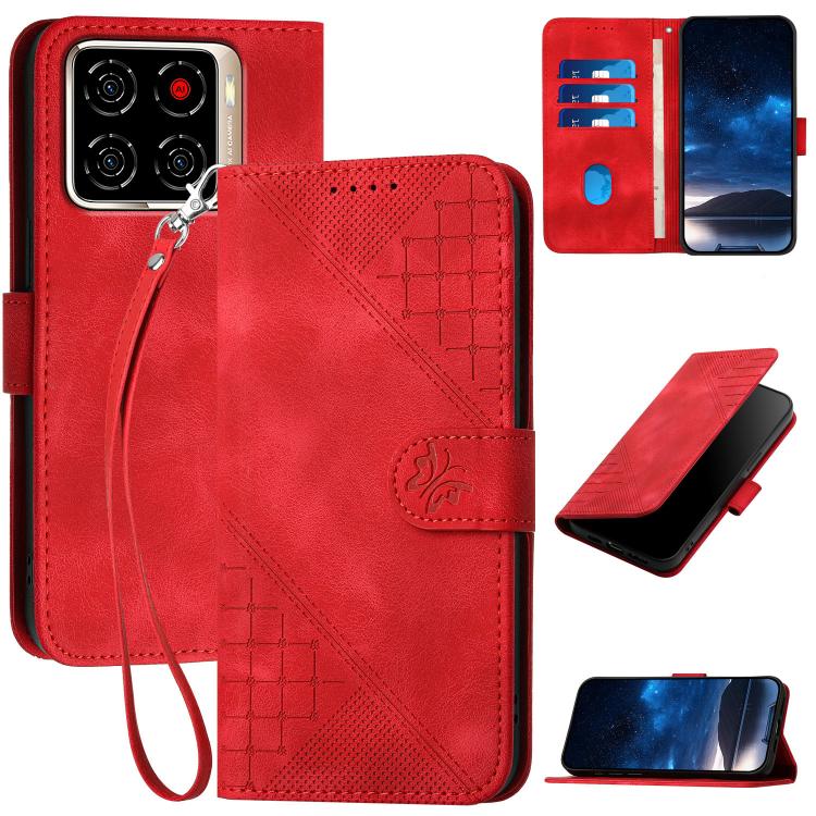 Grid Butterfly Embossed Pattern Leather Phone Case with Lanyard, For ZTE nubia Air Pro 5G, For ZTE nubia Neo 5 Pro 5G, For ZTE nubia Neo 5 5G, For ZTE nubia Neo 5 GT 5G, For ZTE Blade V80 Vita, For ZTE nubia V80 Max, For ZTE Blade A56 Pro              ...