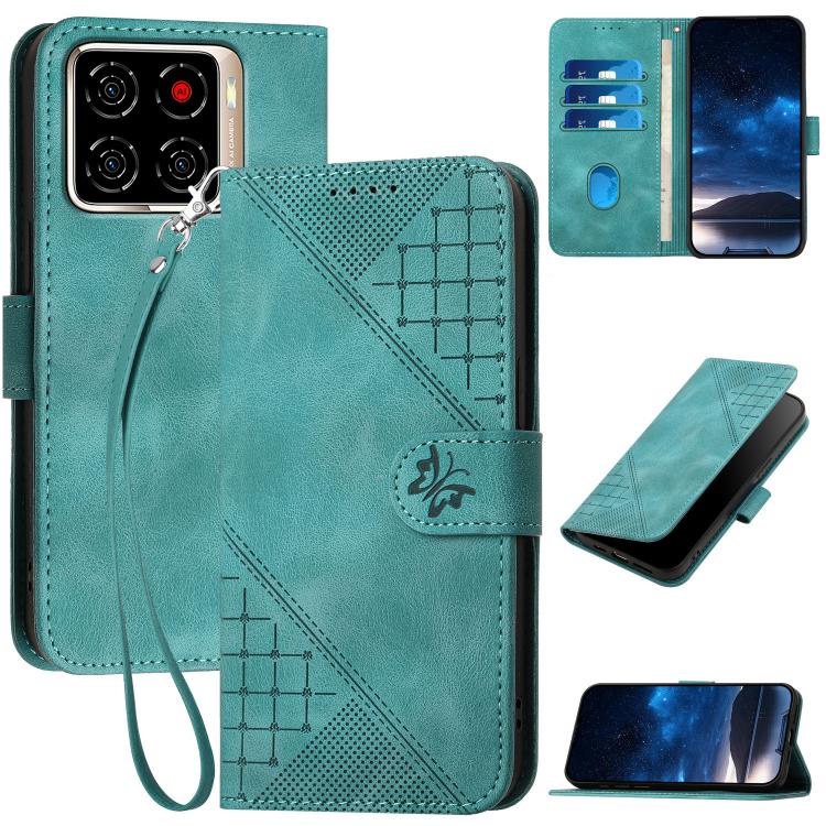 Grid Butterfly Embossed Pattern Leather Phone Case with Lanyard, For ZTE nubia Air Pro 5G, For ZTE nubia Neo 5 Pro 5G, For ZTE nubia Neo 5 5G, For ZTE nubia Neo 5 GT 5G, For ZTE Blade V80 Vita, For ZTE nubia V80 Max, For ZTE Blade A56 Pro              ...