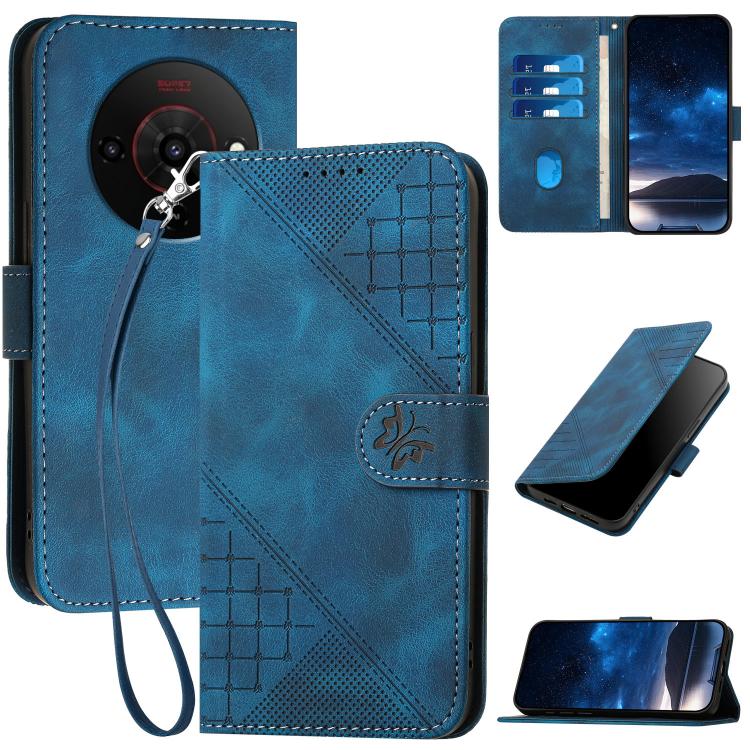 Grid Butterfly Embossed Pattern Leather Phone Case with Lanyard, For ZTE nubia Air Pro 5G, For ZTE nubia Neo 5 Pro 5G, For ZTE nubia Neo 5 5G, For ZTE nubia Neo 5 GT 5G, For ZTE Blade V80 Vita, For ZTE nubia V80 Max, For ZTE Blade A56 Pro              ...