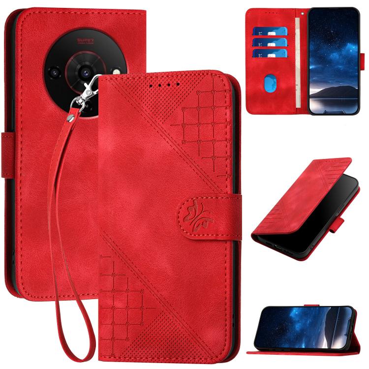 Grid Butterfly Embossed Pattern Leather Phone Case with Lanyard, For ZTE nubia Air Pro 5G, For ZTE nubia Neo 5 Pro 5G, For ZTE nubia Neo 5 5G, For ZTE nubia Neo 5 GT 5G, For ZTE Blade V80 Vita, For ZTE nubia V80 Max, For ZTE Blade A56 Pro              ...