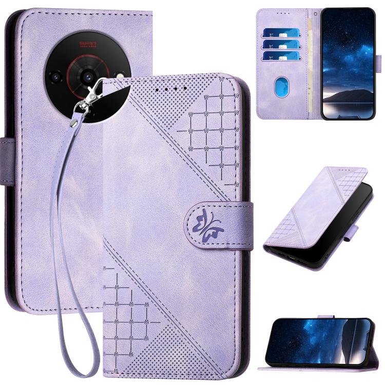 Grid Butterfly Embossed Pattern Leather Phone Case with Lanyard, For ZTE nubia Air Pro 5G, For ZTE nubia Neo 5 Pro 5G, For ZTE nubia Neo 5 5G, For ZTE nubia Neo 5 GT 5G, For ZTE Blade V80 Vita, For ZTE nubia V80 Max, For ZTE Blade A56 Pro              ...