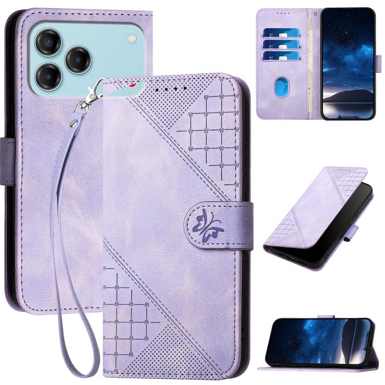 Grid Butterfly Embossed Pattern Leather Phone Case with Lanyard, For ZTE nubia Air Pro 5G, For ZTE nubia Neo 5 Pro 5G, For ZTE nubia Neo 5 5G, For ZTE nubia Neo 5 GT 5G, For ZTE Blade V80 Vita, For ZTE nubia V80 Max, For ZTE Blade A56 Pro              ...