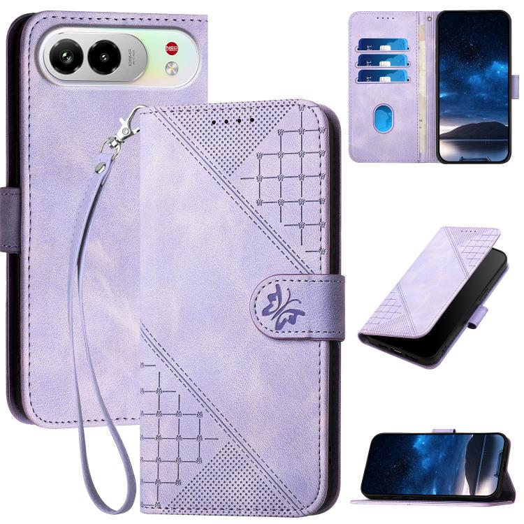 Grid Butterfly Embossed Pattern Leather Phone Case with Lanyard, For ZTE nubia Air Pro 5G, For ZTE nubia Neo 5 Pro 5G, For ZTE nubia Neo 5 5G, For ZTE nubia Neo 5 GT 5G, For ZTE Blade V80 Vita, For ZTE nubia V80 Max, For ZTE Blade A56 Pro              ...