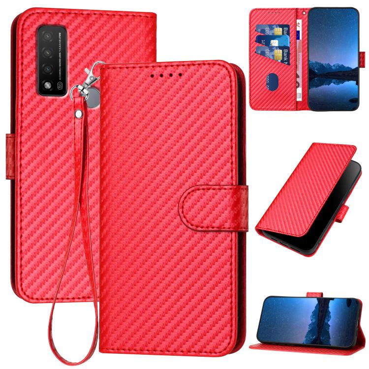 YX0070 Carbon Fiber Buckle Leather Phone Case with Lanyard, For TCL 40 R 5G, For TCL 30 XL, For TCL 305 / 306 / 30E / 30 SE, For TCL Stylus 5G, For TCL 30T, For TCL 30 5G / 30+, For TCL 30 XE 5G, For TCL 20 R 5G