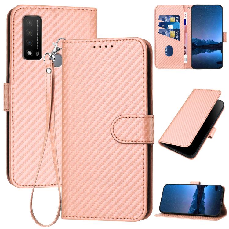 YX0070 Carbon Fiber Buckle Leather Phone Case with Lanyard, For TCL 40 R 5G, For TCL 30 XL, For TCL 305 / 306 / 30E / 30 SE, For TCL Stylus 5G, For TCL 30T, For TCL 30 5G / 30+, For TCL 30 XE 5G, For TCL 20 R 5G