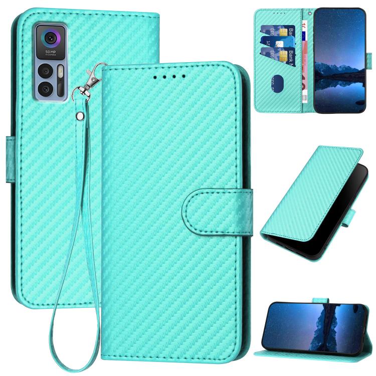 YX0070 Carbon Fiber Buckle Leather Phone Case with Lanyard, For TCL 40 R 5G, For TCL 30 XL, For TCL 305 / 306 / 30E / 30 SE, For TCL Stylus 5G, For TCL 30T, For TCL 30 5G / 30+, For TCL 30 XE 5G, For TCL 20 R 5G
