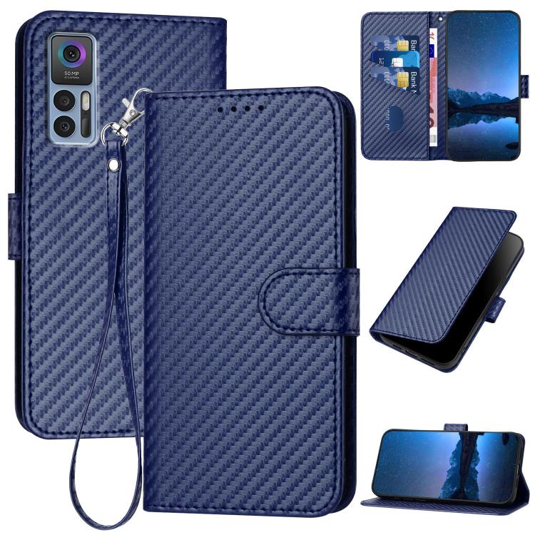YX0070 Carbon Fiber Buckle Leather Phone Case with Lanyard, For TCL 40 R 5G, For TCL 30 XL, For TCL 305 / 306 / 30E / 30 SE, For TCL Stylus 5G, For TCL 30T, For TCL 30 5G / 30+, For TCL 30 XE 5G, For TCL 20 R 5G