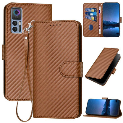 YX0070 Carbon Fiber Buckle Leather Phone Case with Lanyard, For TCL 40 R 5G, For TCL 30 XL, For TCL 305 / 306 / 30E / 30 SE, For TCL Stylus 5G, For TCL 30T, For TCL 30 5G / 30+, For TCL 30 XE 5G, For TCL 20 R 5G