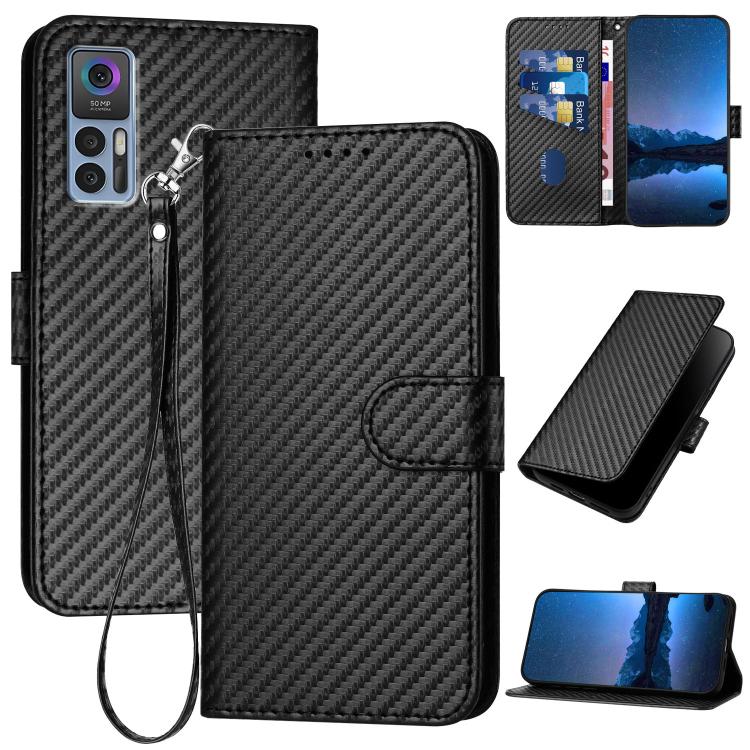 YX0070 Carbon Fiber Buckle Leather Phone Case with Lanyard, For TCL 40 R 5G, For TCL 30 XL, For TCL 305 / 306 / 30E / 30 SE, For TCL Stylus 5G, For TCL 30T, For TCL 30 5G / 30+, For TCL 30 XE 5G, For TCL 20 R 5G