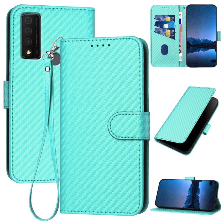 YX0070 Carbon Fiber Buckle Leather Phone Case with Lanyard, For TCL 40 R 5G, For TCL 30 XL, For TCL 305 / 306 / 30E / 30 SE, For TCL Stylus 5G, For TCL 30T, For TCL 30 5G / 30+, For TCL 30 XE 5G, For TCL 20 R 5G