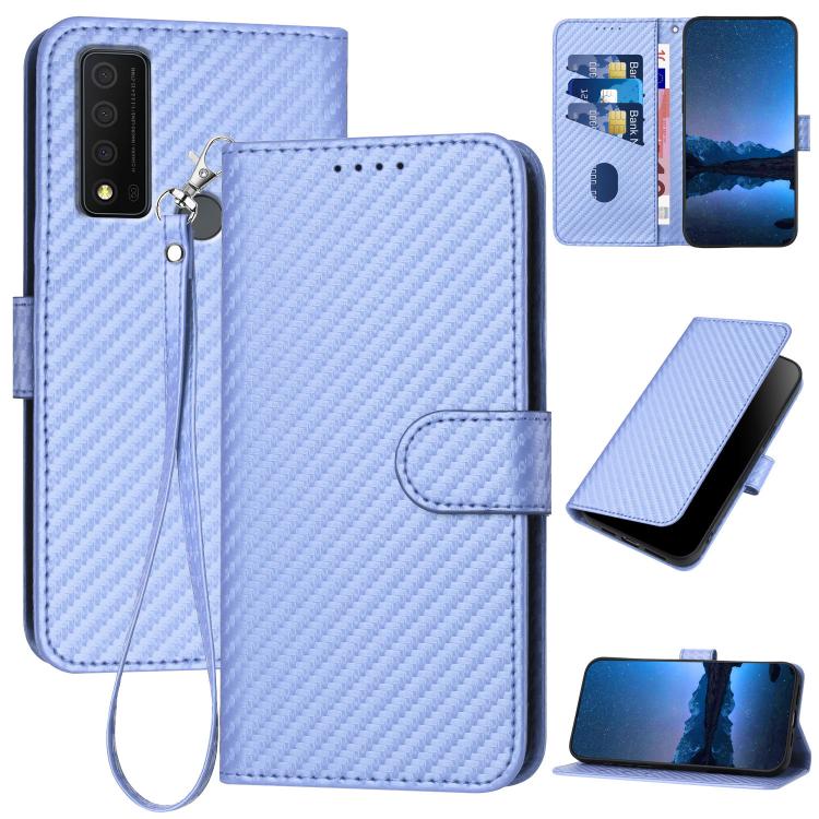 YX0070 Carbon Fiber Buckle Leather Phone Case with Lanyard, For TCL 40 R 5G, For TCL 30 XL, For TCL 305 / 306 / 30E / 30 SE, For TCL Stylus 5G, For TCL 30T, For TCL 30 5G / 30+, For TCL 30 XE 5G, For TCL 20 R 5G