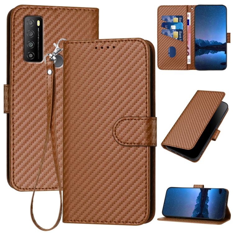 YX0070 Carbon Fiber Buckle Leather Phone Case with Lanyard, For TCL 40 R 5G, For TCL 30 XL, For TCL 305 / 306 / 30E / 30 SE, For TCL Stylus 5G, For TCL 30T, For TCL 30 5G / 30+, For TCL 30 XE 5G, For TCL 20 R 5G