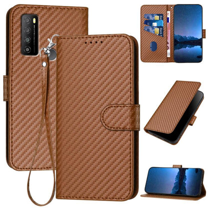 YX0070 Carbon Fiber Buckle Leather Phone Case with Lanyard, For TCL 40 R 5G, For TCL 30 XL, For TCL 305 / 306 / 30E / 30 SE, For TCL Stylus 5G, For TCL 30T, For TCL 30 5G / 30+, For TCL 30 XE 5G, For TCL 20 R 5G
