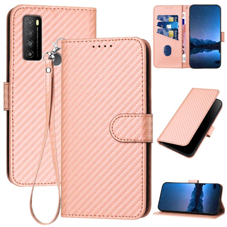 YX0070 Carbon Fiber Buckle Leather Phone Case with Lanyard, For TCL 40 R 5G, For TCL 30 XL, For TCL 305 / 306 / 30E / 30 SE, For TCL Stylus 5G, For TCL 30T, For TCL 30 5G / 30+, For TCL 30 XE 5G, For TCL 20 R 5G