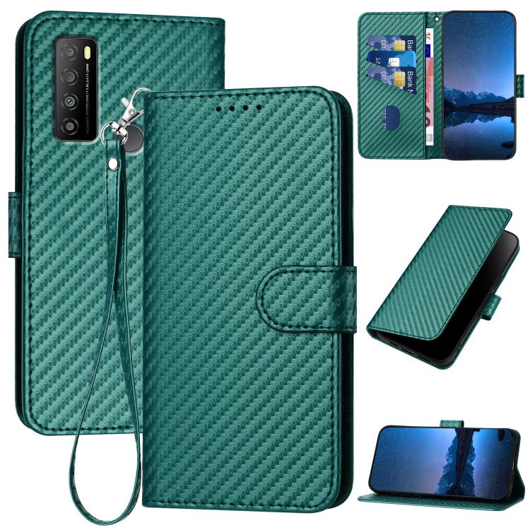 YX0070 Carbon Fiber Buckle Leather Phone Case with Lanyard, For TCL 40 R 5G, For TCL 30 XL, For TCL 305 / 306 / 30E / 30 SE, For TCL Stylus 5G, For TCL 30T, For TCL 30 5G / 30+, For TCL 30 XE 5G, For TCL 20 R 5G
