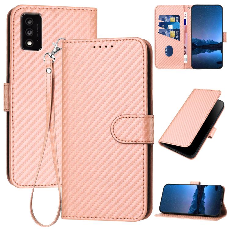 YX0070 Carbon Fiber Buckle Leather Phone Case with Lanyard, For TCL 40 R 5G, For TCL 30 XL, For TCL 305 / 306 / 30E / 30 SE, For TCL Stylus 5G, For TCL 30T, For TCL 30 5G / 30+, For TCL 30 XE 5G, For TCL 20 R 5G