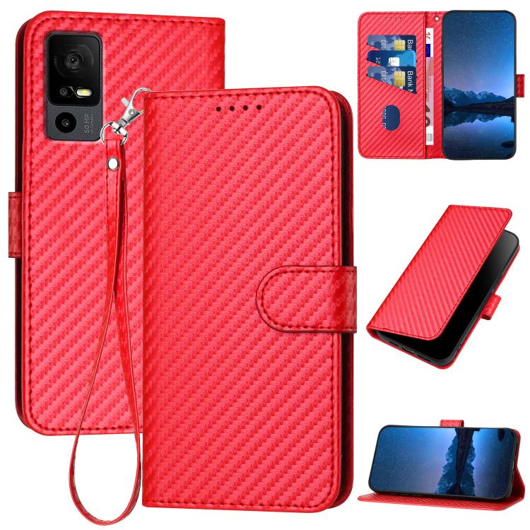YX0070 Carbon Fiber Buckle Leather Phone Case with Lanyard, For TCL 40 R 5G, For TCL 30 XL, For TCL 305 / 306 / 30E / 30 SE, For TCL Stylus 5G, For TCL 30T, For TCL 30 5G / 30+, For TCL 30 XE 5G, For TCL 20 R 5G
