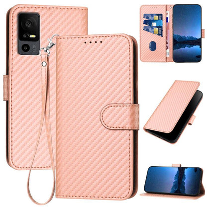 YX0070 Carbon Fiber Buckle Leather Phone Case with Lanyard, For TCL 40 R 5G, For TCL 30 XL, For TCL 305 / 306 / 30E / 30 SE, For TCL Stylus 5G, For TCL 30T, For TCL 30 5G / 30+, For TCL 30 XE 5G, For TCL 20 R 5G