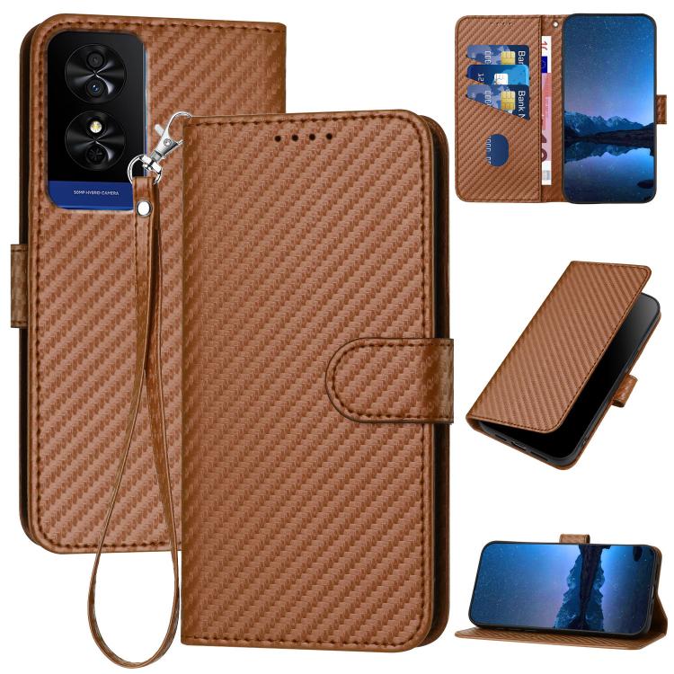 YX0070 Carbon Fiber Buckle Leather Phone Case with Lanyard, For TCL K70 5G, For TCL K70 SE T453D, For TCL K70 Power 4G, For TCL NxtPaper 70 Pro 5G, For TCL 60 SE NxtPaper 5G, For TCL 60 SE / TCL 605, For TCL 60R 5G, For TCL 503                         ...
