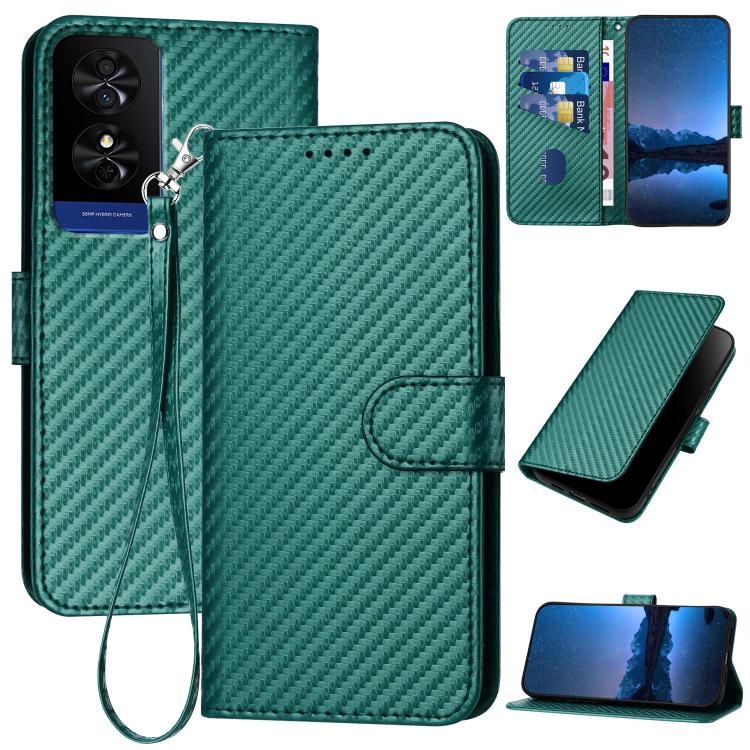 YX0070 Carbon Fiber Buckle Leather Phone Case with Lanyard, For TCL K70 5G, For TCL K70 SE T453D, For TCL K70 Power 4G, For TCL NxtPaper 70 Pro 5G, For TCL 60 SE NxtPaper 5G, For TCL 60 SE / TCL 605, For TCL 60R 5G, For TCL 503                         ...