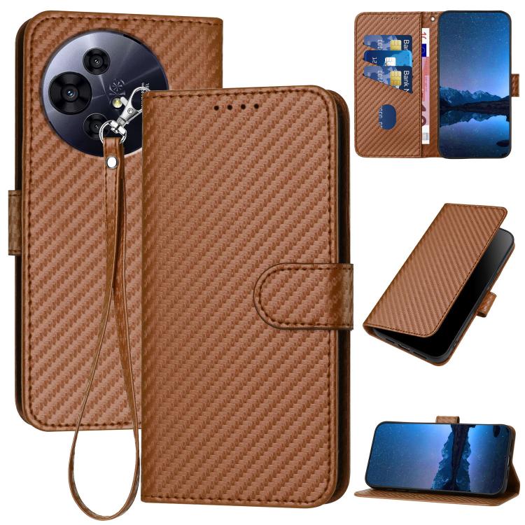 YX0070 Carbon Fiber Buckle Leather Phone Case with Lanyard, For TCL K70 5G, For TCL K70 SE T453D, For TCL K70 Power 4G, For TCL NxtPaper 70 Pro 5G, For TCL 60 SE NxtPaper 5G, For TCL 60 SE / TCL 605, For TCL 60R 5G, For TCL 503                         ...