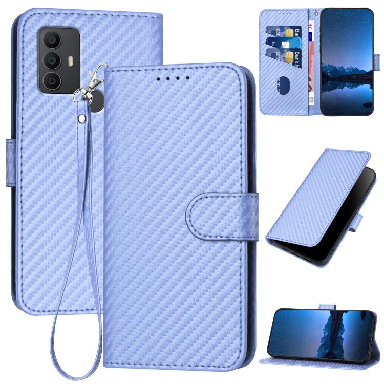 YX0070 Carbon Fiber Buckle Leather Phone Case with Lanyard, For TCL 40 R 5G, For TCL 30 XL, For TCL 305 / 306 / 30E / 30 SE, For TCL Stylus 5G, For TCL 30T, For TCL 30 5G / 30+, For TCL 30 XE 5G, For TCL 20 R 5G