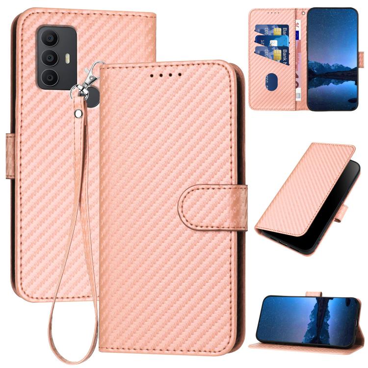YX0070 Carbon Fiber Buckle Leather Phone Case with Lanyard, For TCL 40 R 5G, For TCL 30 XL, For TCL 305 / 306 / 30E / 30 SE, For TCL Stylus 5G, For TCL 30T, For TCL 30 5G / 30+, For TCL 30 XE 5G, For TCL 20 R 5G