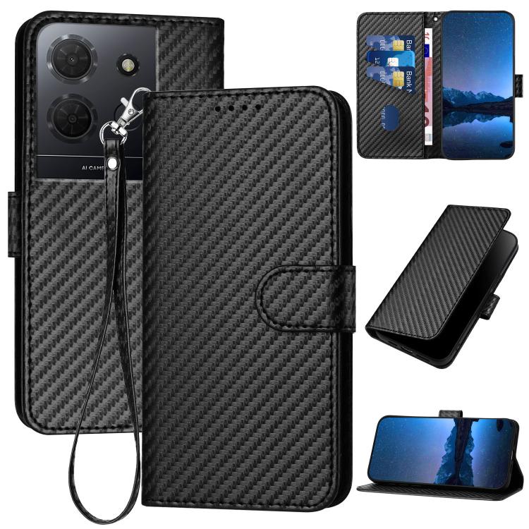 YX0070 Carbon Fiber Buckle Leather Phone Case with Lanyard, For TCL K70 5G, For TCL K70 SE T453D, For TCL K70 Power 4G, For TCL NxtPaper 70 Pro 5G, For TCL 60 SE NxtPaper 5G, For TCL 60 SE / TCL 605, For TCL 60R 5G, For TCL 503                         ...