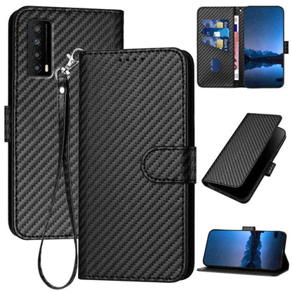 YX0070 Carbon Fiber Buckle Leather Phone Case with Lanyard, For TCL 40 R 5G, For TCL 30 XL, For TCL 305 / 306 / 30E / 30 SE, For TCL Stylus 5G, For TCL 30T, For TCL 30 5G / 30+, For TCL 30 XE 5G, For TCL 20 R 5G