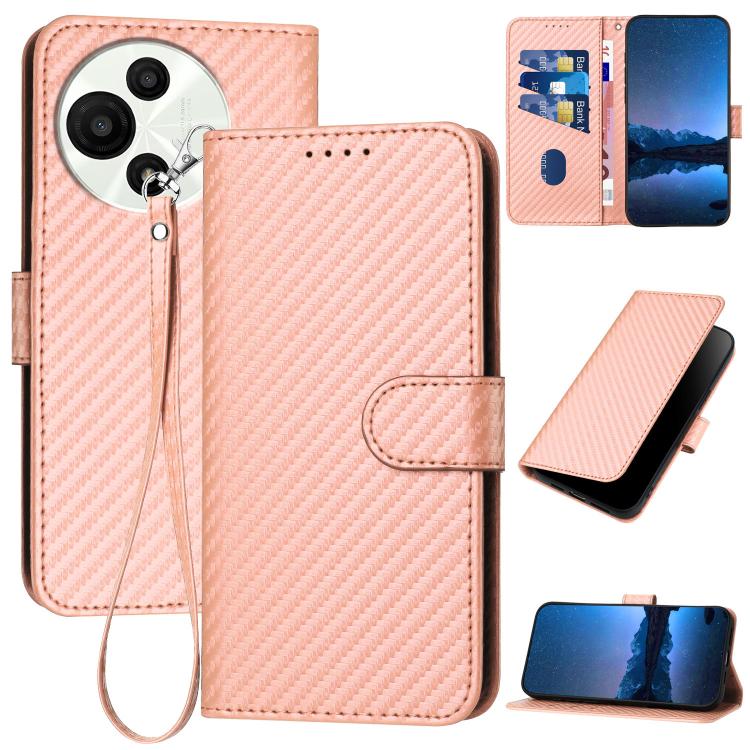 YX0070 Carbon Fiber Buckle Leather Phone Case with Lanyard, For TCL K70 5G, For TCL K70 SE T453D, For TCL K70 Power 4G, For TCL NxtPaper 70 Pro 5G, For TCL 60 SE NxtPaper 5G, For TCL 60 SE / TCL 605, For TCL 60R 5G, For TCL 503                         ...