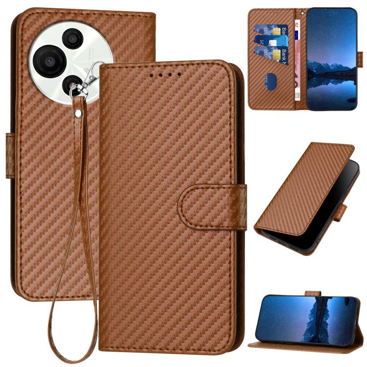 YX0070 Carbon Fiber Buckle Leather Phone Case with Lanyard, For TCL K70 5G, For TCL K70 SE T453D, For TCL K70 Power 4G, For TCL NxtPaper 70 Pro 5G, For TCL 60 SE NxtPaper 5G, For TCL 60 SE / TCL 605, For TCL 60R 5G, For TCL 503                         ...