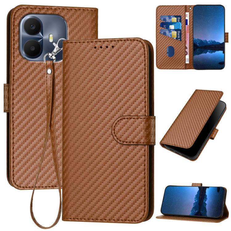 YX0070 Carbon Fiber Buckle Leather Phone Case with Lanyard, For TCL K70 5G, For TCL K70 SE T453D, For TCL K70 Power 4G, For TCL NxtPaper 70 Pro 5G, For TCL 60 SE NxtPaper 5G, For TCL 60 SE / TCL 605, For TCL 60R 5G, For TCL 503                         ...