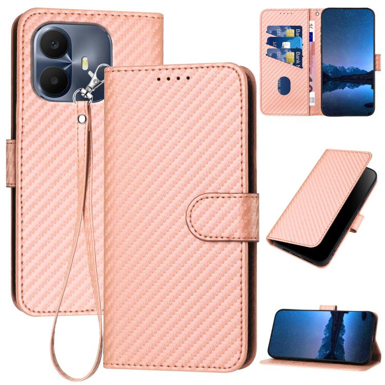 YX0070 Carbon Fiber Buckle Leather Phone Case with Lanyard, For TCL K70 5G, For TCL K70 SE T453D, For TCL K70 Power 4G, For TCL NxtPaper 70 Pro 5G, For TCL 60 SE NxtPaper 5G, For TCL 60 SE / TCL 605, For TCL 60R 5G, For TCL 503                         ...