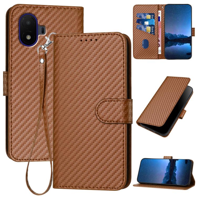 YX0070 Carbon Fiber Buckle Leather Phone Case with Lanyard, For TCL K70 5G, For TCL K70 SE T453D, For TCL K70 Power 4G, For TCL NxtPaper 70 Pro 5G, For TCL 60 SE NxtPaper 5G, For TCL 60 SE / TCL 605, For TCL 60R 5G, For TCL 503                         ...