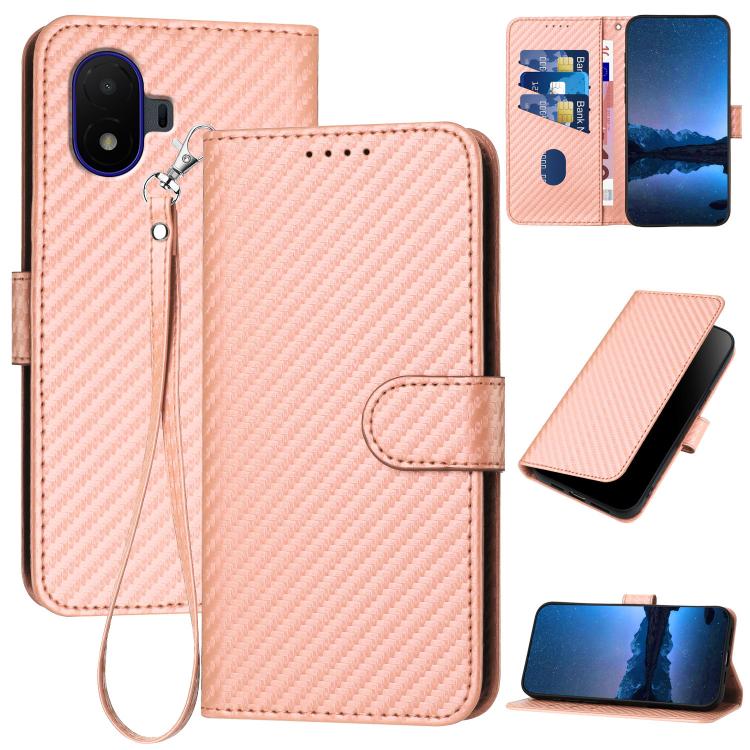 YX0070 Carbon Fiber Buckle Leather Phone Case with Lanyard, For TCL K70 5G, For TCL K70 SE T453D, For TCL K70 Power 4G, For TCL NxtPaper 70 Pro 5G, For TCL 60 SE NxtPaper 5G, For TCL 60 SE / TCL 605, For TCL 60R 5G, For TCL 503                         ...