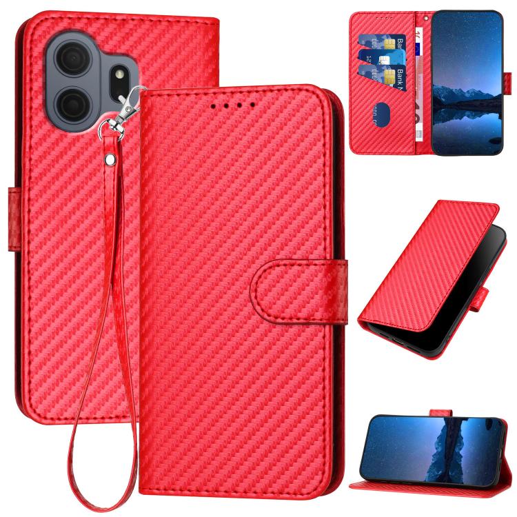 YX0070 Carbon Fiber Buckle Leather Phone Case with Lanyard, For TCL K70 5G, For TCL K70 SE T453D, For TCL K70 Power 4G, For TCL NxtPaper 70 Pro 5G, For TCL 60 SE NxtPaper 5G, For TCL 60 SE / TCL 605, For TCL 60R 5G, For TCL 503                         ...