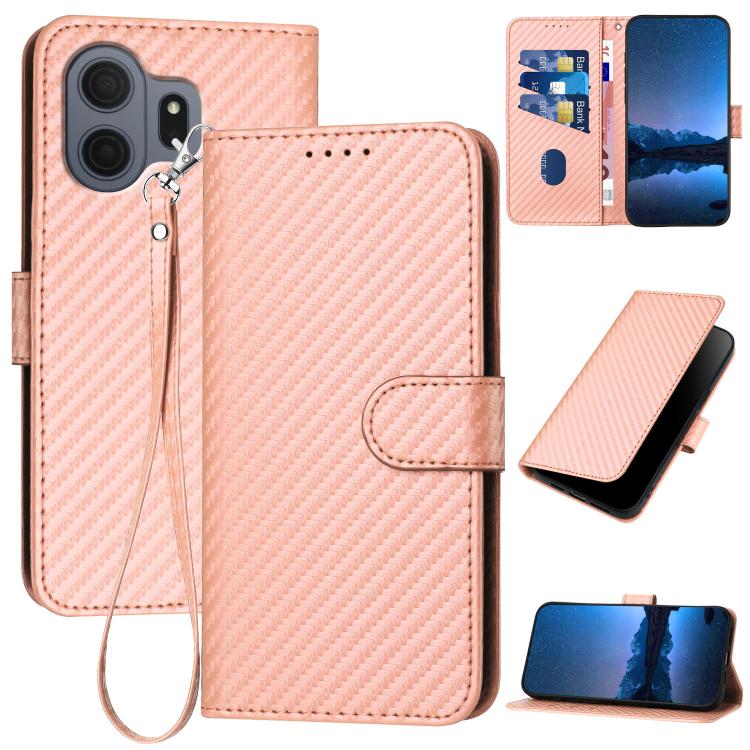 YX0070 Carbon Fiber Buckle Leather Phone Case with Lanyard, For TCL K70 5G, For TCL K70 SE T453D, For TCL K70 Power 4G, For TCL NxtPaper 70 Pro 5G, For TCL 60 SE NxtPaper 5G, For TCL 60 SE / TCL 605, For TCL 60R 5G, For TCL 503                         ...
