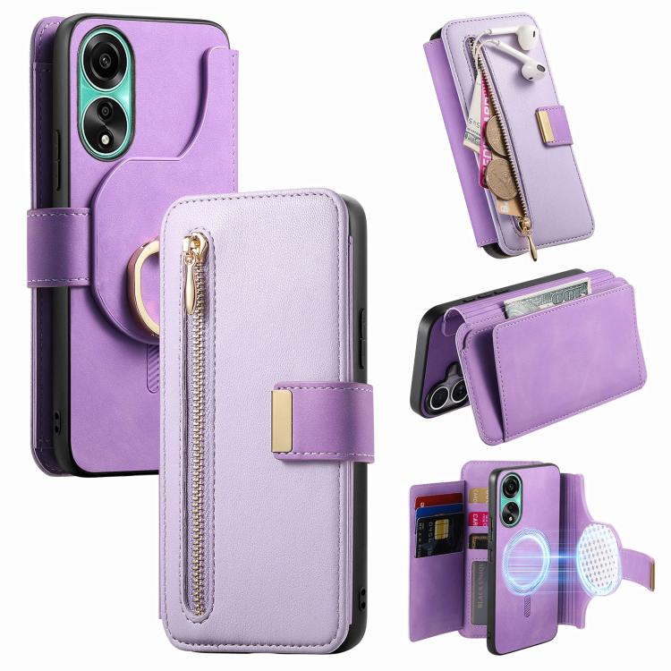 Ring Zipper Wallet RFID Blocking MagSafe Leather Phone Case, For OPPO A6 Global / A6s / A6c / A6t Pro, For OPPO K15 Pro+, For OPPO K15 Pro 5G, For OPPO K12s / K13x / K13, For OPPO Reno13 F, For OPPO Find X8, For OPPO A3 Pro Global / A80 5G             ...