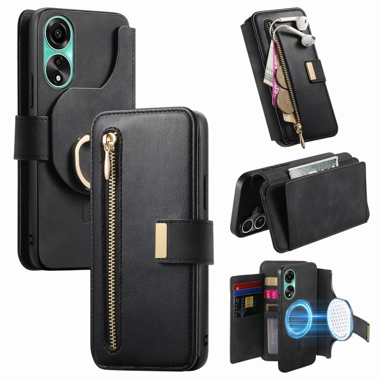 Ring Zipper Wallet RFID Blocking MagSafe Leather Phone Case, For OPPO A6 Global / A6s / A6c / A6t Pro, For OPPO K15 Pro+, For OPPO K15 Pro 5G, For OPPO K12s / K13x / K13, For OPPO Reno13 F, For OPPO Find X8, For OPPO A3 Pro Global / A80 5G             ...