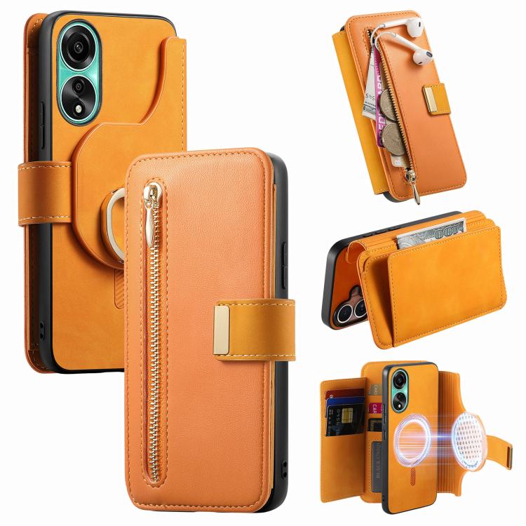 Ring Zipper Wallet RFID Blocking MagSafe Leather Phone Case, For OPPO A6 Global / A6s / A6c / A6t Pro, For OPPO K15 Pro+, For OPPO K15 Pro 5G, For OPPO K12s / K13x / K13, For OPPO Reno13 F, For OPPO Find X8, For OPPO A3 Pro Global / A80 5G             ...