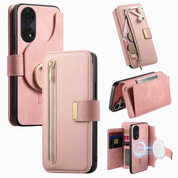 Ring Zipper Wallet RFID Blocking MagSafe Leather Phone Case, For OPPO A6 Global / A6s / A6c / A6t Pro, For OPPO K15 Pro+, For OPPO K15 Pro 5G, For OPPO K12s / K13x / K13, For OPPO Reno13 F, For OPPO Find X8, For OPPO A3 Pro Global / A80 5G             ...