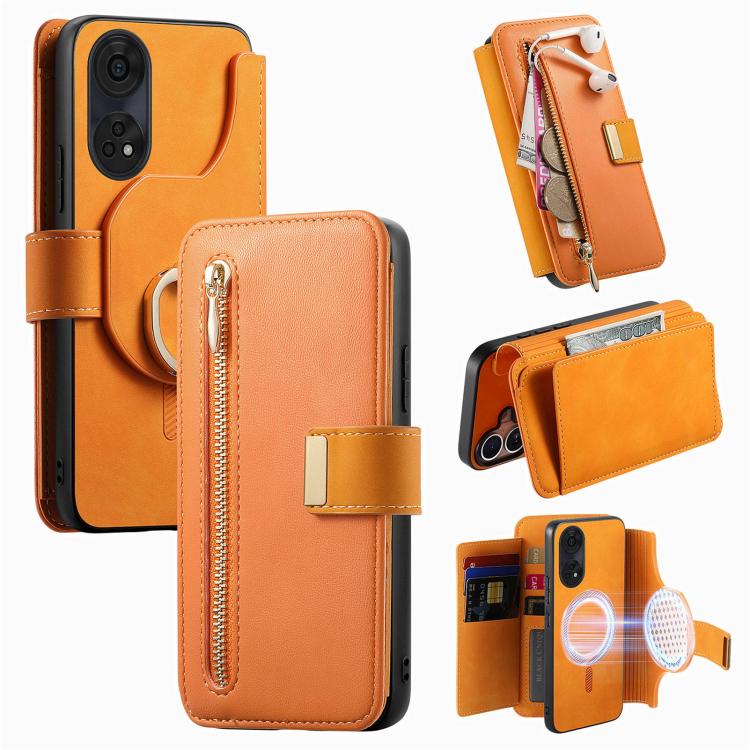 Ring Zipper Wallet RFID Blocking MagSafe Leather Phone Case, For OPPO A6 Global / A6s / A6c / A6t Pro, For OPPO K15 Pro+, For OPPO K15 Pro 5G, For OPPO K12s / K13x / K13, For OPPO Reno13 F, For OPPO Find X8, For OPPO A3 Pro Global / A80 5G             ...
