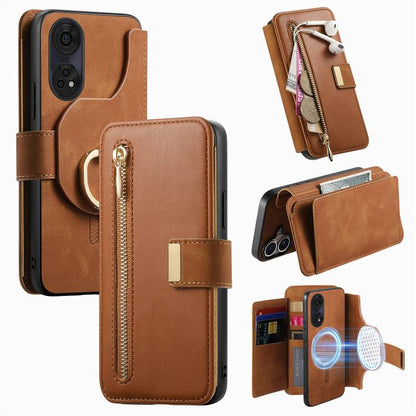 Ring Zipper Wallet RFID Blocking MagSafe Leather Phone Case, For OPPO A6 Global / A6s / A6c / A6t Pro, For OPPO K15 Pro+, For OPPO K15 Pro 5G, For OPPO K12s / K13x / K13, For OPPO Reno13 F, For OPPO Find X8, For OPPO A3 Pro Global / A80 5G             ...