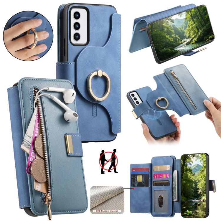 Ring Zipper Wallet RFID Blocking MagSafe Leather Phone Case, For OPPO A6 Global / A6s / A6c / A6t Pro, For OPPO K15 Pro+, For OPPO K15 Pro 5G, For OPPO K12s / K13x / K13, For OPPO Reno13 F, For OPPO Find X8, For OPPO A3 Pro Global / A80 5G             ...