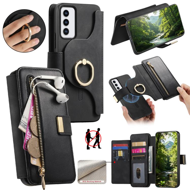 Ring Zipper Wallet RFID Blocking MagSafe Leather Phone Case, For OPPO A6 Global / A6s / A6c / A6t Pro, For OPPO K15 Pro+, For OPPO K15 Pro 5G, For OPPO K12s / K13x / K13, For OPPO Reno13 F, For OPPO Find X8, For OPPO A3 Pro Global / A80 5G             ...