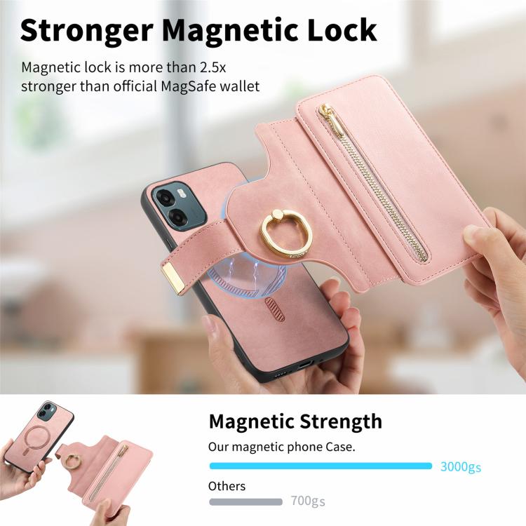 Ring Zipper Wallet RFID Blocking MagSafe Leather Phone Case, For OPPO A6 Global / A6s / A6c / A6t Pro, For OPPO K15 Pro+, For OPPO K15 Pro 5G, For OPPO K12s / K13x / K13, For OPPO Reno13 F, For OPPO Find X8, For OPPO A3 Pro Global / A80 5G             ...