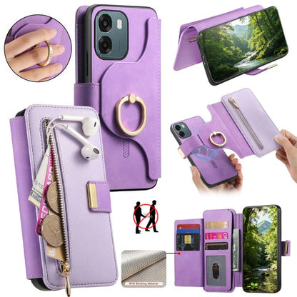 Ring Zipper Wallet RFID Blocking MagSafe Leather Phone Case, For OPPO A6 Global / A6s / A6c / A6t Pro, For OPPO K15 Pro+, For OPPO K15 Pro 5G, For OPPO K12s / K13x / K13, For OPPO Reno13 F, For OPPO Find X8, For OPPO A3 Pro Global / A80 5G             ...